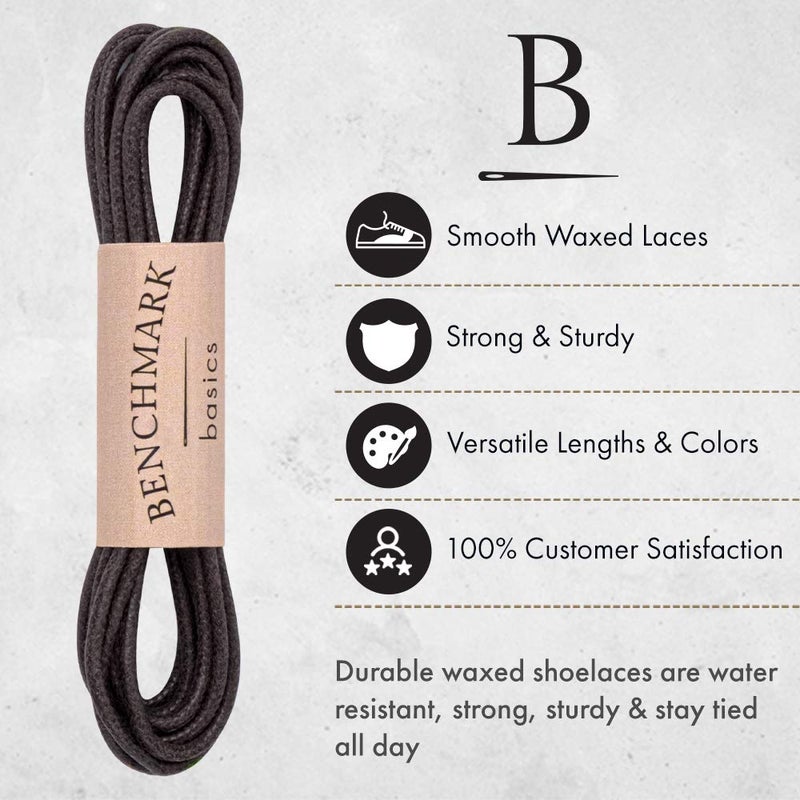 Benchmark Basics Dress Shoe Laces - 1/16" (1.5mm) Round Waxed Cotton Shoelaces - Choice of Color & Length - 30", 33" or 36" (36", Dark Brown) - Image 4